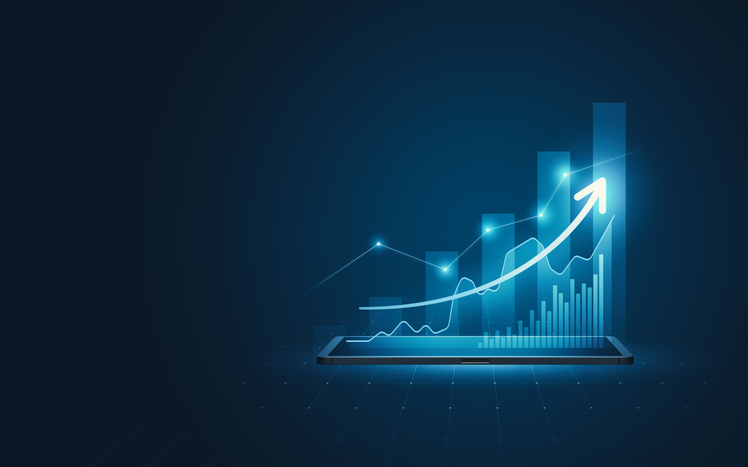 business-3d-tablet-virtual-growth-arrow-financial-graph-on-digital-technology-strategy-background-with-finance-data-marketing-chart-analysis-report-or-success-investment-diagram-economy-screen-profit