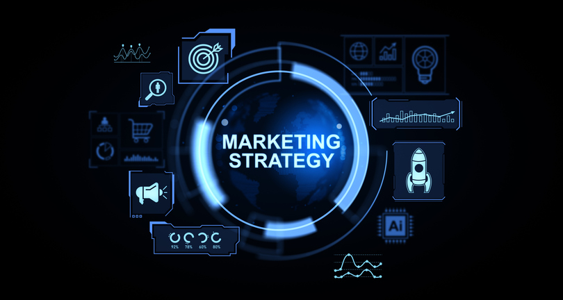futuristic-marketing-strategy-interface-with-digital-hud-elements-and-data-analytics-concept-on-dark-background-for-business-growth-visualization-3d-rendering